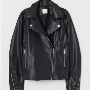 Chic H&M slightly cropped faux leather Moto jacket with silver hardware
